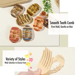 Flat oval frosted hair claws with colorful stripes and smooth teeth for secure grip