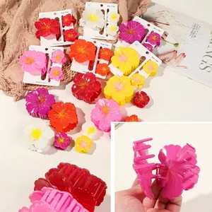 Floral hair clip set with colorful plumeria claw clips and hairpins for women