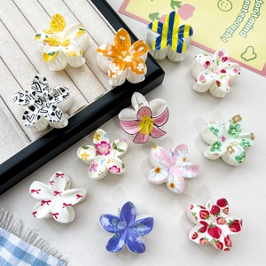 Women Flower Shape Hair Claw Clips ABS Plastic UV Floral Printed Hair Clips For Vacation Daily Decorative Hair Accessories