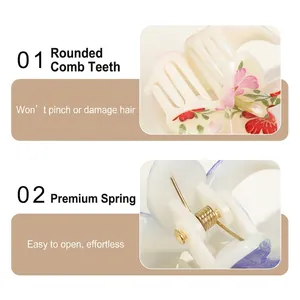 Plumeria hair claw clip with floral UV print featuring rounded teeth and durable gold spring