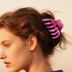 Pink marble large pumpkin hair claw clip for elegant women styling and updo hairstyles