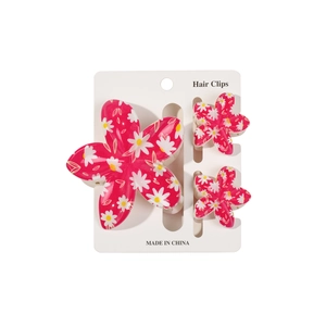 Pink daisy floral hair claw clip set for beach vacation includes three resin hair accessories