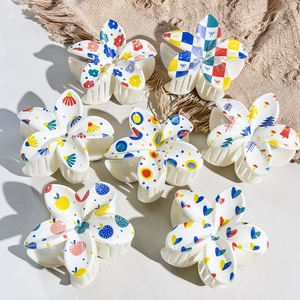 UV Printed Floral Hair Claw Clip ABS Plastic Large Flower Hair Jaw Clamp For Women Beach Vacation Summer Fashion Hair Accessories