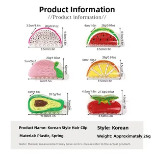 Tableau détaillé des tailles pour pinces à cheveux en acrylique avec poids et mesures