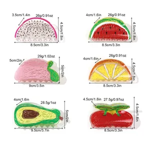 Tableau des tailles détaillé pour pinces à cheveux en acrylique avec dimensions et poids