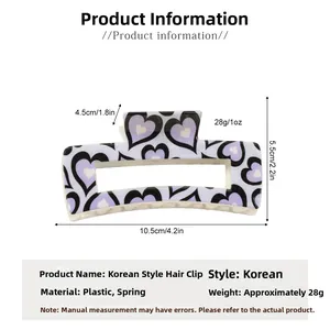 Détails des dimensions et spécifications de la pince à cheveux violette à motifs cœurs