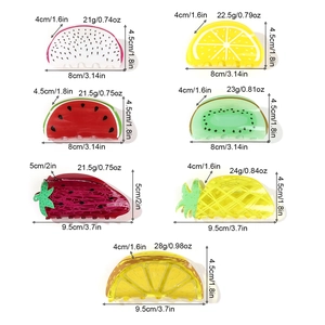Tableau des tailles détaillé pour grandes pinces à cheveux en acrylique aux motifs fruits