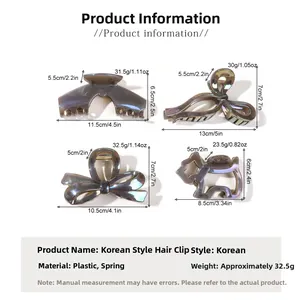 Size guide for jelly color hair claws including bow and puppy shapes with dimensions