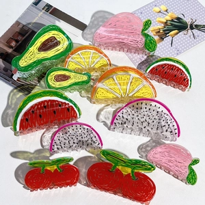 Pince à Cheveux Coréenne en Acrylique Motif Fruits pour Femmes Pastèque Fraise Avocat Pêche Grande Pince Crabe Accessoires Cheveux