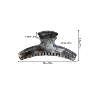 Large curved marble claw clip for thick hair measuring 4.3 inches in dark grey pattern