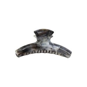 Curved marble texture acetate hair claw clip with black and grey swirl pattern