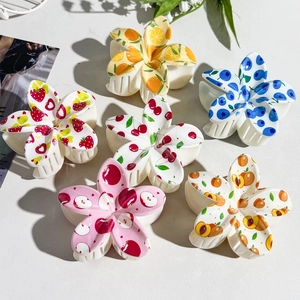 UV Printed Plumeria Flower Hair Claw Clip Sweet Fruit Cartoon Dinosaur Pattern ABS Large Shark Clip For Women Hair Styling