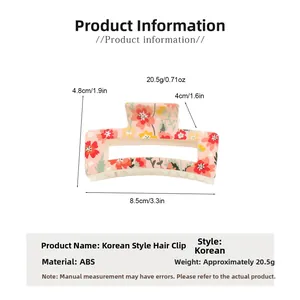 Detailed close-up of 8.5cm pink ABS claw clip with multi-color floral checkerboard pattern