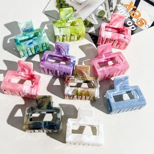 Marble Texture Square Flower Hair Claw Clips Acetate Resin Rectangular Hollow Hairpins Fashion Hair Accessories For Women