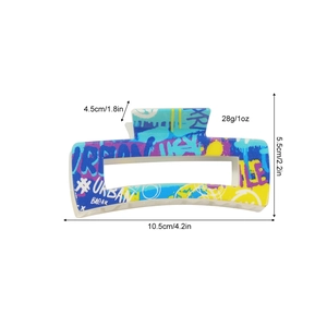 Colorful graffiti print rectangular hair claw clip for women, size 10.5cm x 5.5cm