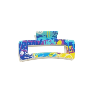 Rectangular hair claw clip with colorful urban graffiti print for women's hair styling