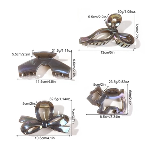 Jelly color bow hair claw clip set in grey purple marble acetate with size dimensions