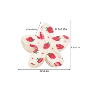 Floral claw clip with strawberry print and pink flowers, size 8cm, weight 27.5g