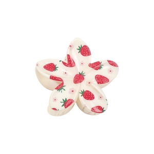 Frangipani hair claw clip with strawberry print on ivory resin for women's updos