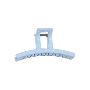 Elegant light blue hair claw clip with white polka dots for women daily hairstyle