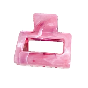 Medium 5cm square marble hair claw clip in pink and white acetate resin for women