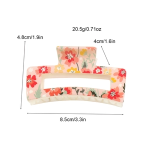8.5cm colorful floral checkered hair claw clip with rectangle design and dimensions