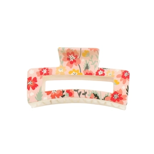 Chic pink 8.5cm checkered floral hair claw clip with colorful resin shark design