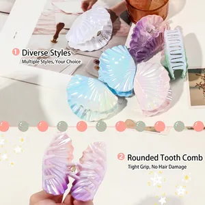 Gradient shell hair claw clips with laser iridescent finish for women ocean style