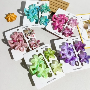 Ensemble de Barrettes à Cheveux Florales pour Femmes Motif Marbré Fleur en Résine Pinces à Cheveux Style d'Été Barrettes Requin