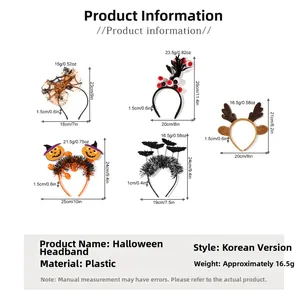Detailed size chart for five Halloween headbands including pumpkin, spider and bat styles
