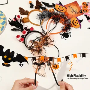 Halloween headband set featuring pumpkins, bats and eyeballs with flexible frames for parties