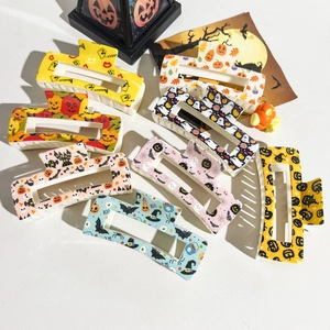 Halloween pumpkin and ghost pattern hair claw clips set with matte finish and UV printing