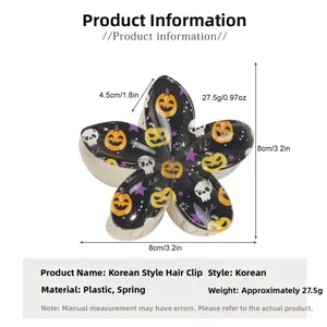Detailed view of Halloween pumpkin flower hair claw clip with 8cm x 8cm size dimensions