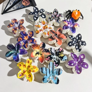 Halloween Hair Claw Clip UV Printed Plastic Pumpkin Ghost Bat Design Cartoon Festive Party Accessory For Women Jewelry