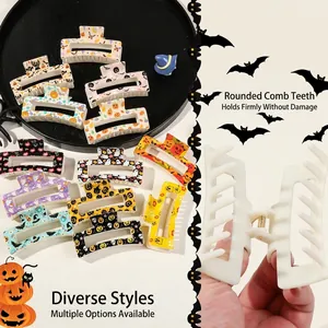 Halloween 8.5cm square hair claw clips with pumpkin and ghost prints for women