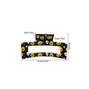 8.5cm square Halloween hair claw clip with spooky pumpkin and skull patterns