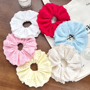 Elegant Lace Eyelet Scrunchies Large Cotton Embroidery Hair Ties Wavy Edge Handmade Hair Accessories Ponytail Holder