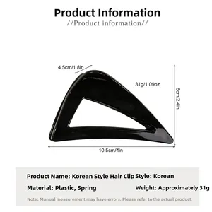 Dimensions détaillées de la pince à cheveux triangle noire de 10,5 cm avec ressort