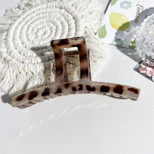 Close-up of leopard print hair claw clip showing durable spring and acrylic texture