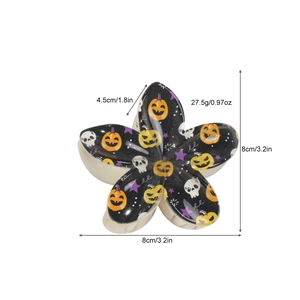 Halloween floral hair claw clip with cartoon pumpkin and skull patterns, 3.2 inch size
