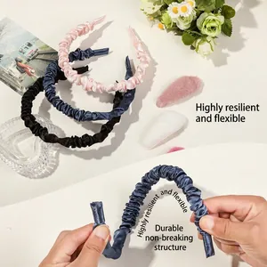 Flexible pleated satin headband set in multiple colors with high durability and silk sheen