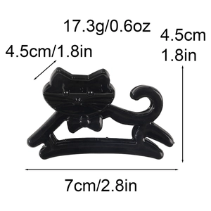 Glänzende schwarze Katzen-Haarklammer mit Maßen 7cm Länge und 17,3g Gewicht