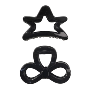 Set de pinces à cheveux noires brillantes avec étoile et nœud pour femmes élégantes