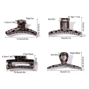 Leopard print hair claw set for thick hair featuring four varied tortoiseshell styles