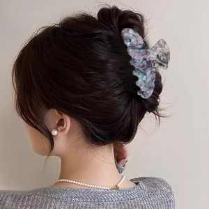 Iridescent marble acetate hair claw clip for women in elegant blue-purple shades