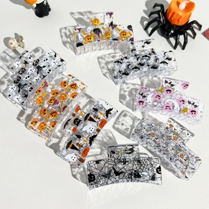 Halloween Hair Claw Clips Transparent Plastic Pumpkin Ghost Bat Spider Print Hair Accessories For Women Party Styling