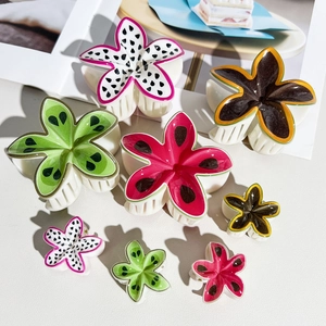 Sweet Fruit Print Flower Hair Clip Plastic Shark Claw Clip Tropical Vacation Style Fresh Headwear Hair Accessory For Women