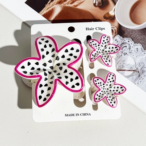 Three-piece hair clip set featuring pitaya dragon fruit pattern on a display card