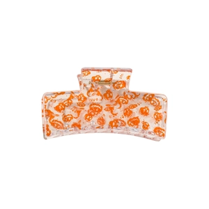 Halloween square hair claw clip with orange pumpkin and ghost prints on clear acrylic