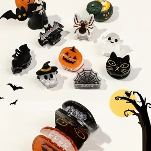Halloween acrylic hair claws featuring cat spider ghost and pumpkin patterns